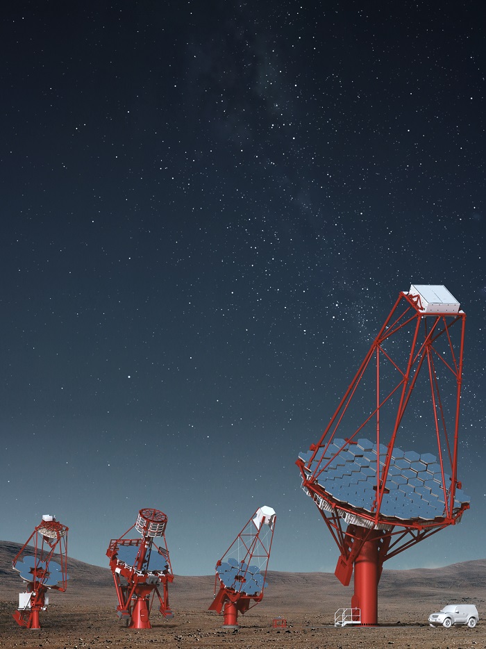 Various telescopes of the CTA project. (Source: CTA Observatory / G. Pérez, IAC, SMM / flickr.com)