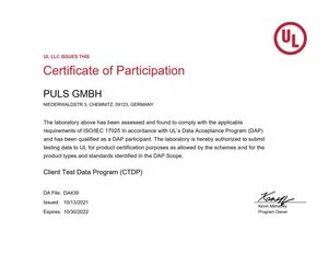 Certificate - UL LLC - Client Test Data Program (CTDP)