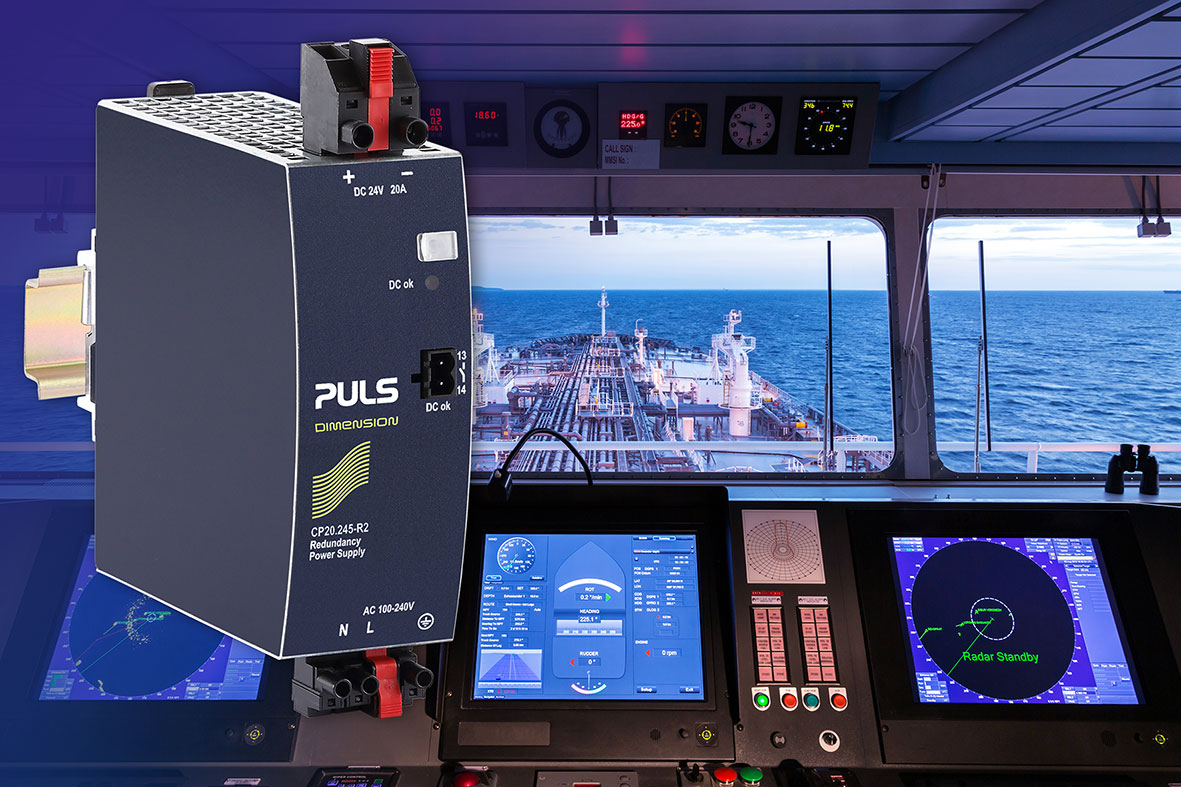 24V, 20A Hutschienen-Netzteil CP20.245-R2 für den On- und Offshore-Einsatz in der Schifffahrt und Prozessindustrie.